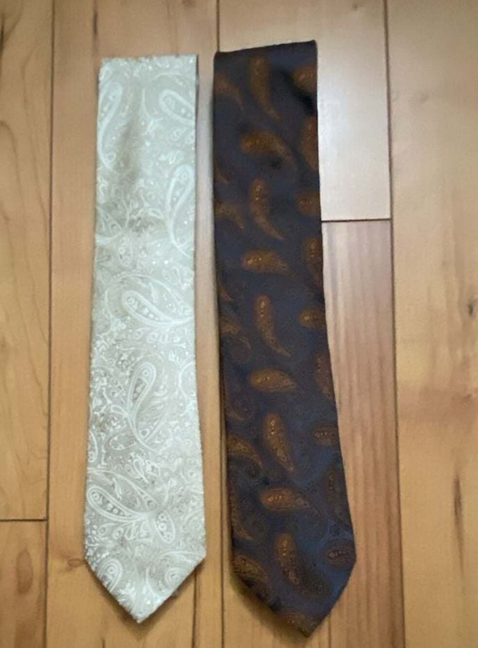2 Silk Ties: Countess Mara Cream Paisley and Joe Joseph Abboud Brown Paisley